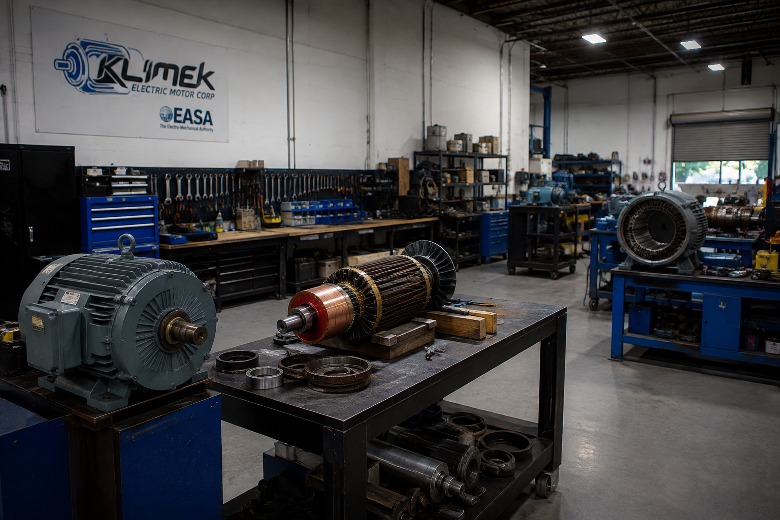 Klimek electric motor workshop with motors and armatures